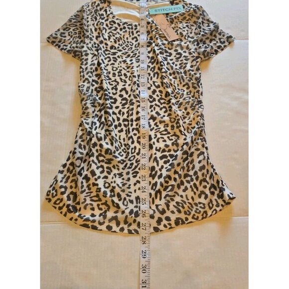 Les Serein Short Sleeve Leopard Print SS Side Rouched Tee Medium Cheetah Animal - Picture 7 of 9